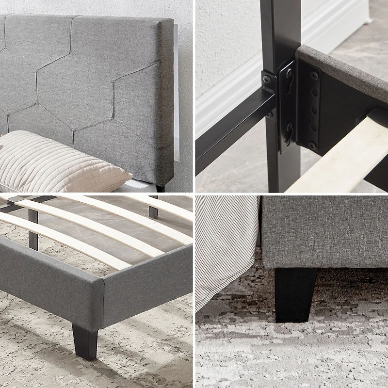 Streamdale Queen Platform Bed Frame, Wood Slat, Grey, Easy Assembly