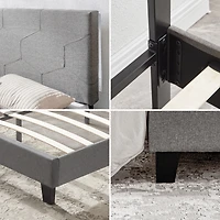 Streamdale Queen Platform Bed Frame, Wood Slat, Grey, Easy Assembly
