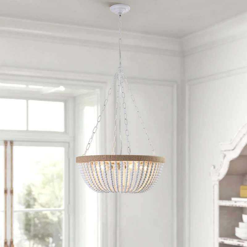 Streamdale Bohemian style Wood Beaded Chandelier Oak White