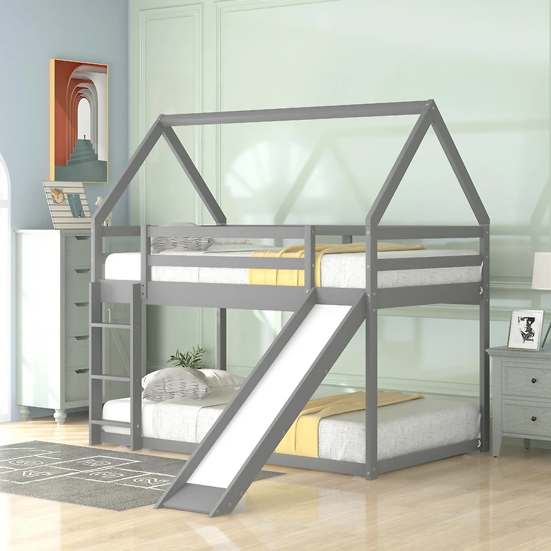 Streamdale Twin Bunk House Bed With Slide And Ladder
