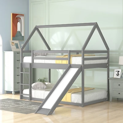 Streamdale Twin Bunk House Bed With Slide And Ladder