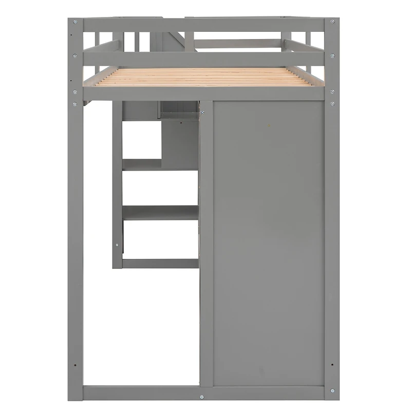 Streamdale 3-Shelf Loft Bed with Storage Units and Ladder