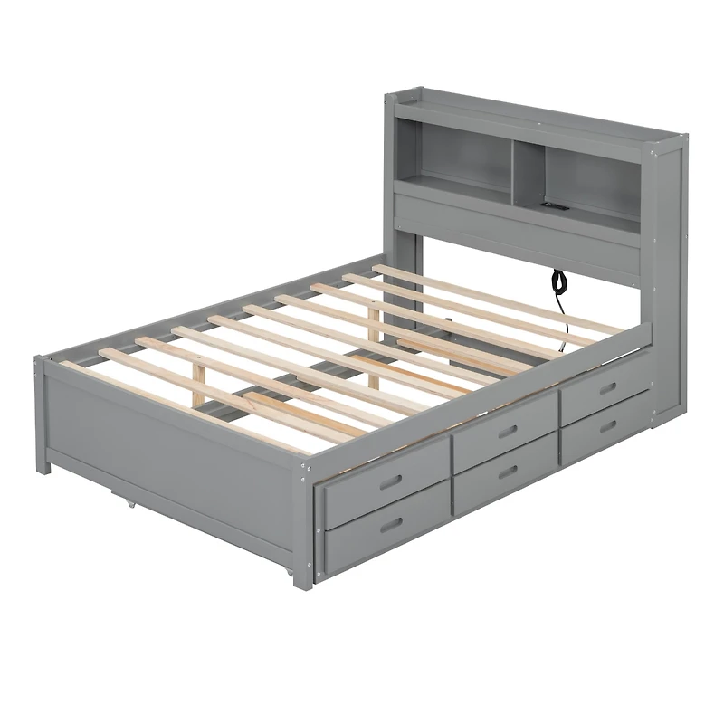 Streamdale Full Size Platform Bed With Trundle, Drawers And Usb Plugs, White
