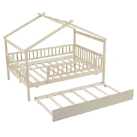 Streamdale Full Size Wooden House Bed With Twin Size Trundle