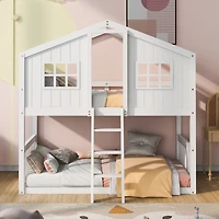 Streamdale Twin Over Twin House Bunk Bed With Ladder, Wood Bed