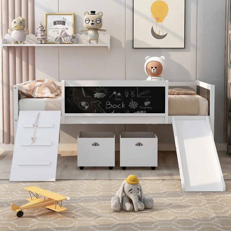 Streamdale Twin Loft Bed Wood With Two Storage Boxes