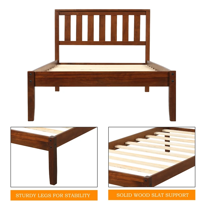 Streamdale Wood Platform Bed With Headboard/Wood Slat Support, Twin