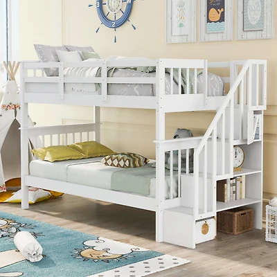 Streamdale Twin-Over-Twin Bunk Bed with Storage and Rail