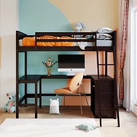 Streamdale Full Loft Bed With Shelves And Desk, Wooden Desk