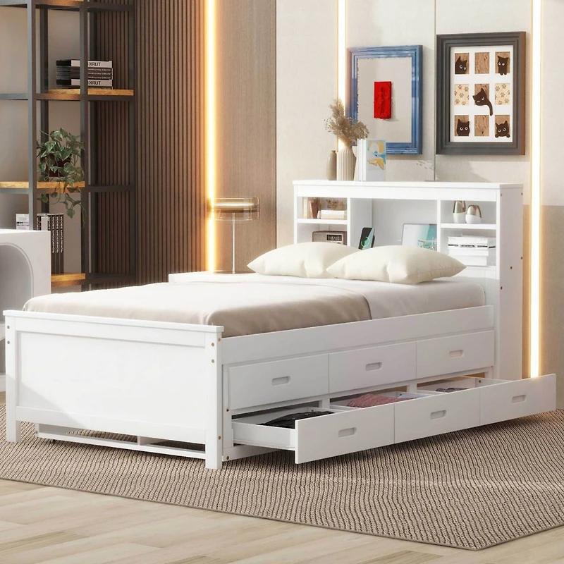 Streamdale Twin Bed with Storage Headboard, Trundle and Drawers