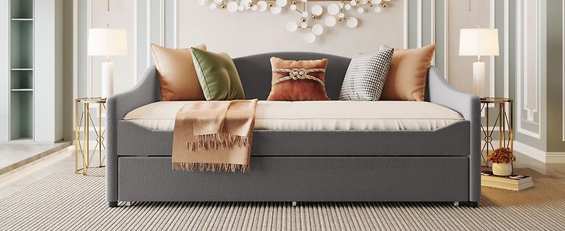 Streamdale Teddy Fleece Full Upholstered Daybed With Light And Trundle