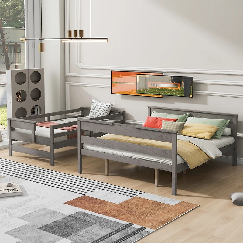 Wood Twin Xl Over Queen Bunk Bed With Ladder