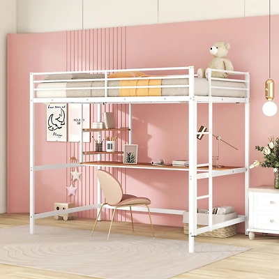 Streamdale Full Metal Loft Bed With Desk And Shelves