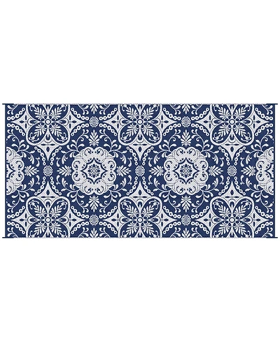 Outsunny Reversible Outdoor Rug with Carry Bag 9' x 18' Blue & White Flower