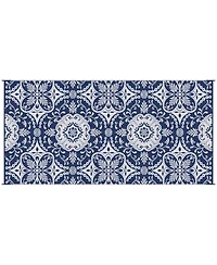 Outsunny Reversible Outdoor Rug with Carry Bag 9' x 18' Blue & White Flower