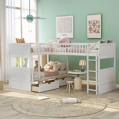 Streamdale Twin Bunk Bed With A Loft Attached, Two Drawers