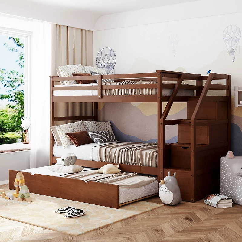 Streamdale Twin-Over-Twin Bunk Bed With Twin Trundle And 3 Storage Stairs