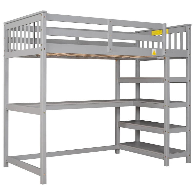 Streamdale Twin Loft Bed With Storage Shelves And Under-Bed Desk