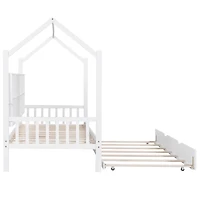 Streamdale Wooden Twin Size House Bed With Trundle, Kids Bed With Shelf, White