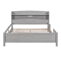 Simplie Fun Wood Full Size Platform Bed With Built-In Led Light, Storage Headboard And Guardrail