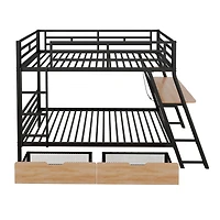 Simplie Fun Full Size Metal Bunk Bed With Built-In Desk, Light And 2 Drawers