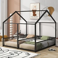 Simplie Fun Metal Twin House Platform Beds, Two Shared White