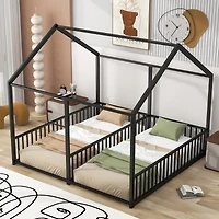 Simplie Fun Metal Twin House Platform Beds, Two Shared White
