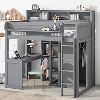 Streamdale Wood Twin Loft Bed With Multiple Storage Shelves And Wardrobe