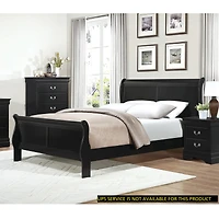 Black Finish Louis Philippe Style 1 Piece Queen Size Sleigh Bed Traditional Design Furniture