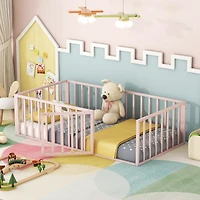 Streamdale Twin Metal Floor Bed Frame with Fence and Door, White