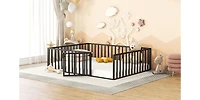 Queen Size Metal Floor Bed Frame With Fence And Door