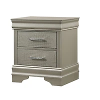 Simplie Fun 1 Piece Modern Glam Style Two Drawers Nightstand Champagne Finish Solid Wood Crystal Like Diamond Tuft