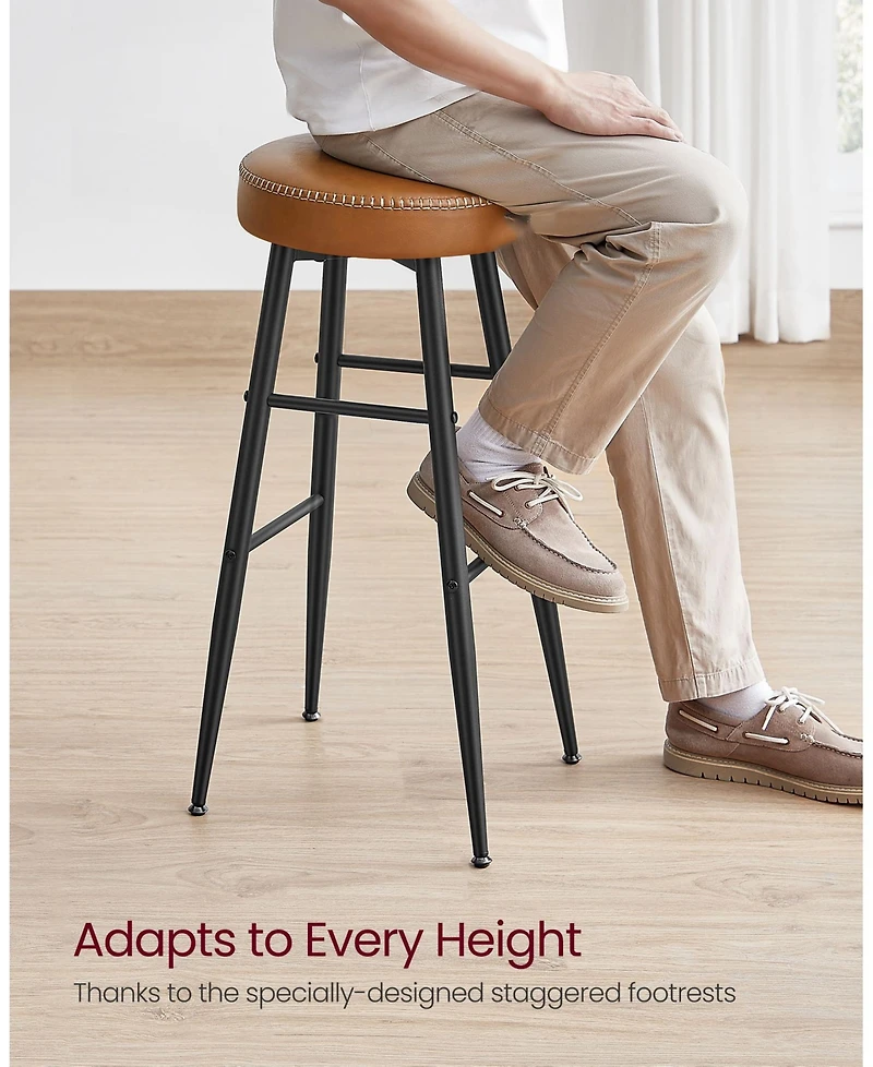 Set Of 2, Kitchen Bar Stools, Breakfast Synthetic Leather With Stitching