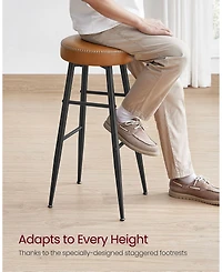 Set Of 2, Kitchen Bar Stools, Breakfast Synthetic Leather With Stitching