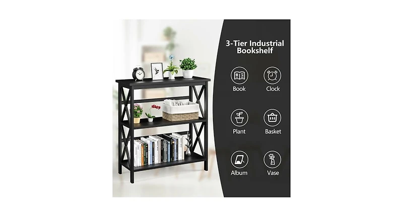 Slickblue 3-Tier Bookshelf Wooden Open Storage Bookcase for Home Office