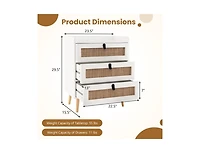 Slickblue Modern End Table with 3 Rattan Decorated Drawers-White