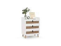 Slickblue Modern End Table with 3 Rattan Decorated Drawers-White