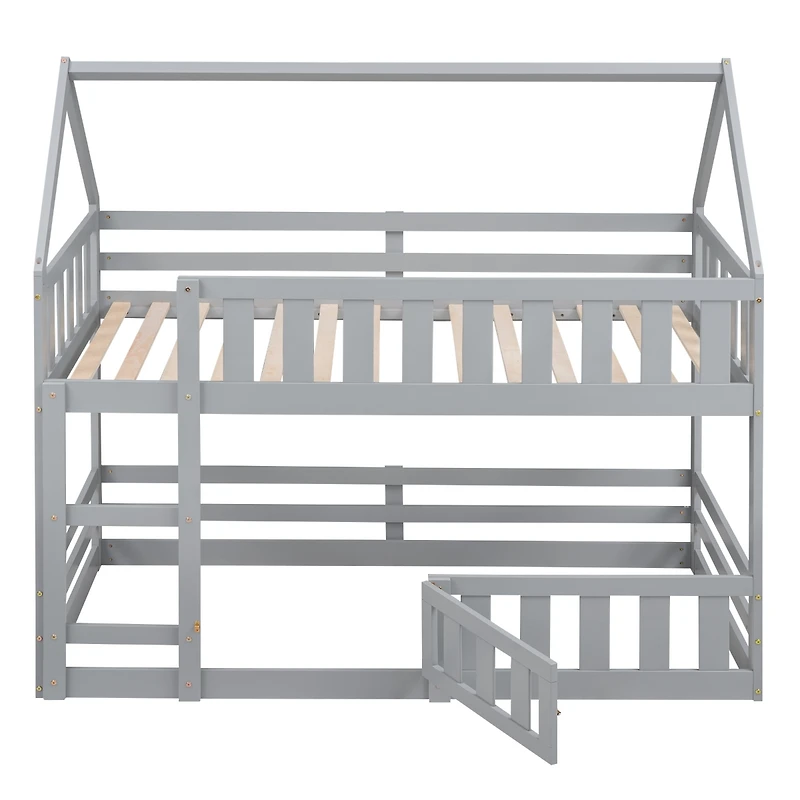 Streamdale Twin Over Twin House Bunk Bed With Fence And Door