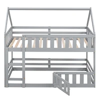 Streamdale Twin Over Twin House Bunk Bed With Fence And Door