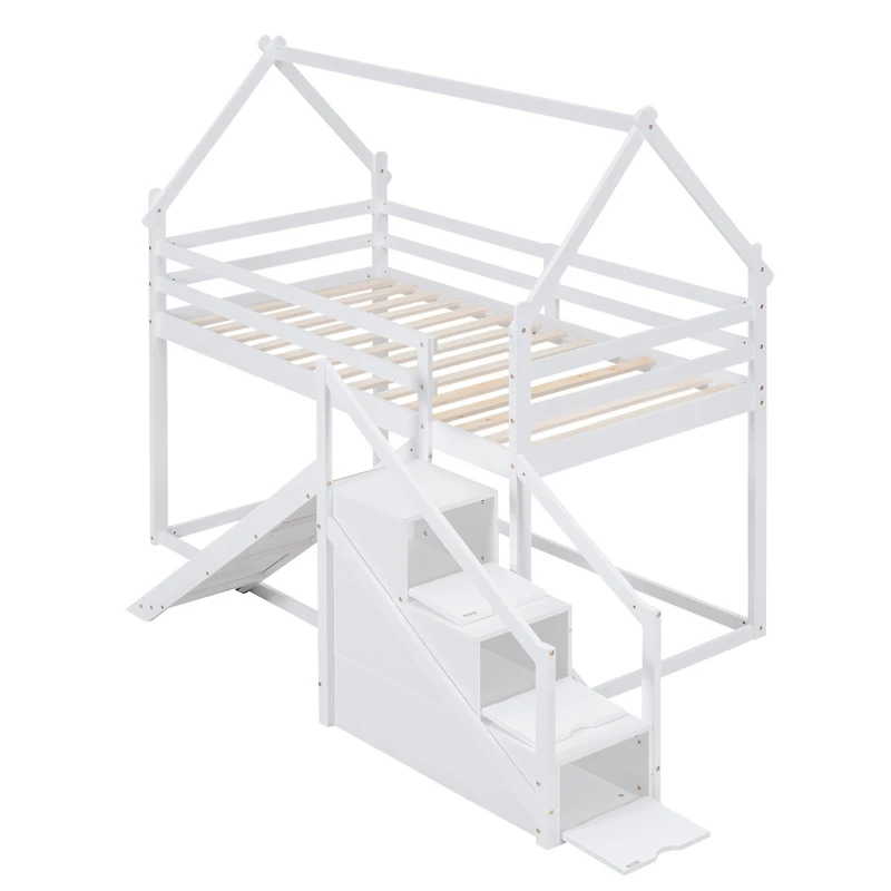 Streamdale Twin Over House Loft Or Bunk Bed With Slide And Staircase