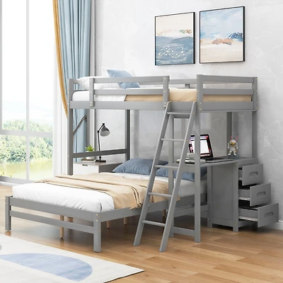 Streamdale Twin Over Full Bunk Bed With Built-In Desk And Three Drawers