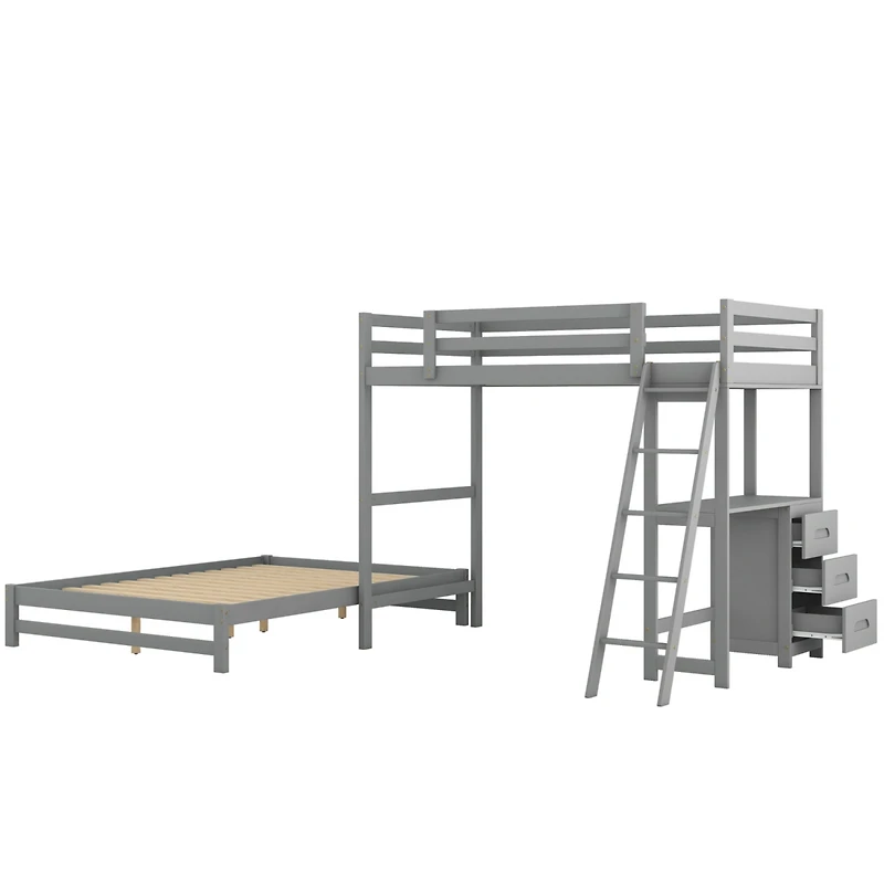 Streamdale Twin Over Full Bunk Bed With Built-In Desk And Three Drawers