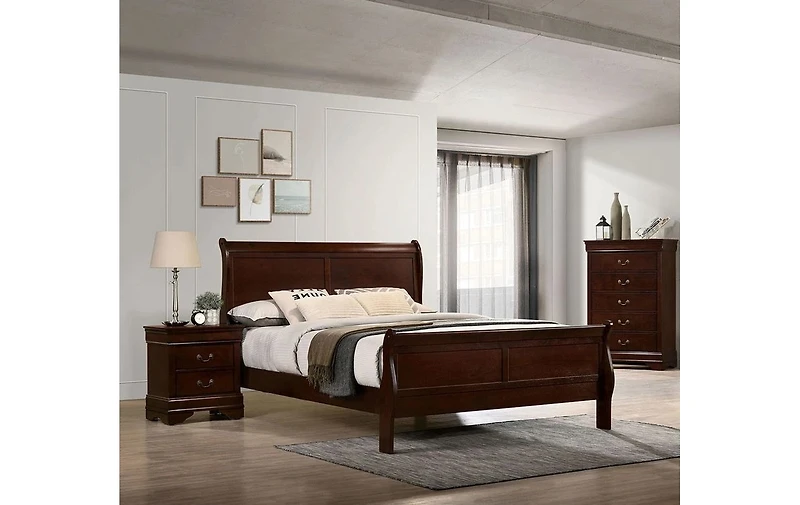 Queen Size Bed Cherry Louis Philippe Solid Wood 1 Piece Bed Bedroom Sleigh Bed Bedroom Furniture