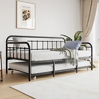 Streamdale Furniture Twin Size Metal Daybed Frame With Trundle, Heavy Duty Steel Slat Support Sofa Bed Platform