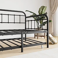 Streamdale Furniture Twin Size Metal Daybed Frame With Trundle, Heavy Duty Steel Slat Support Sofa Bed Platform