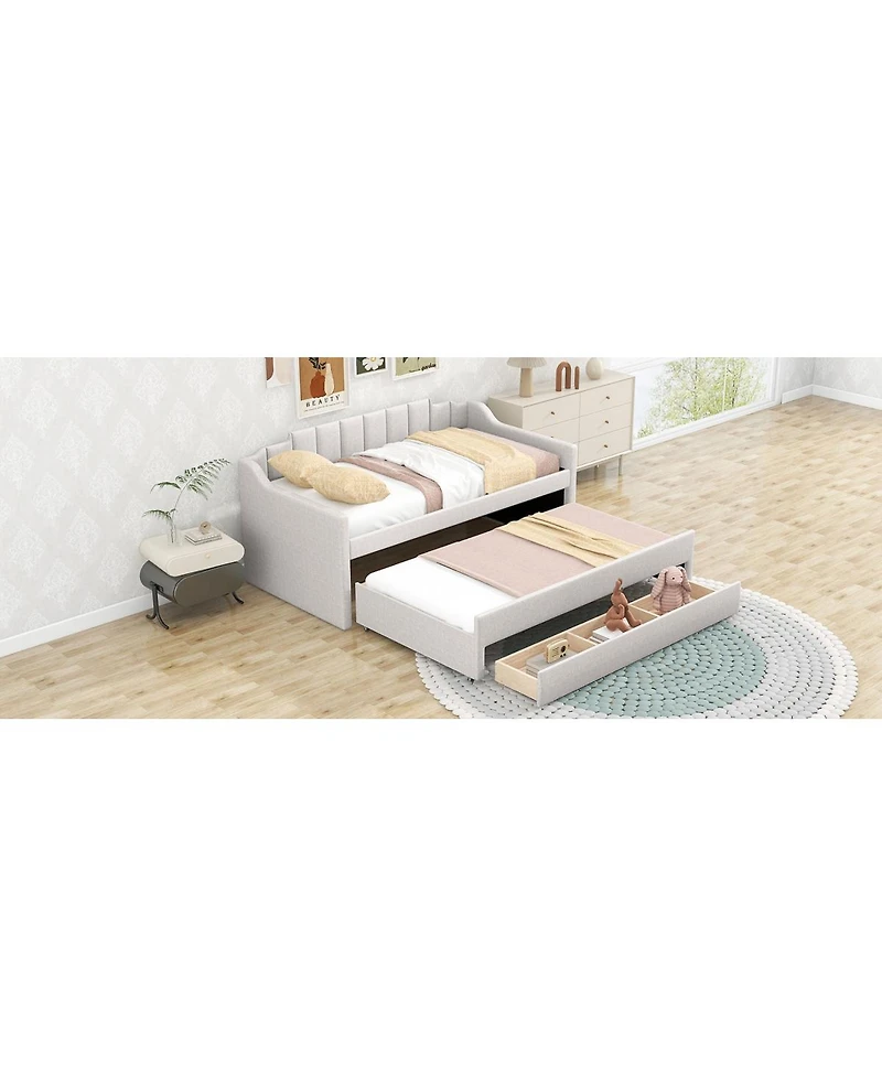 Simplie Fun Twin Upholstered Daybed With Trundle And Three Drawers