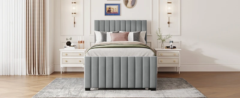 Streamdale Twin Velvet Upholstered Platform Bed With Trundle, Pink