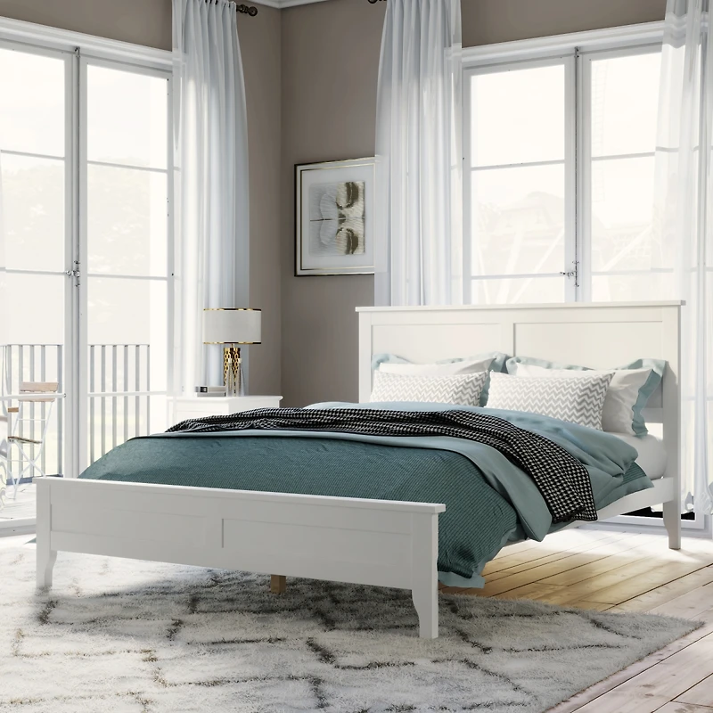 Streamdale Modern White Solid Wood Full Platform Bed
