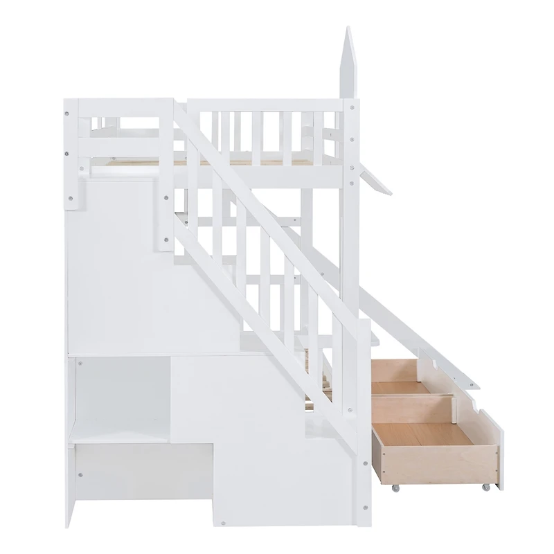 Streamdale Castle Bunk Bed w/ Drawers, Shelves, Slide (Pink)