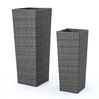 Streamdale Wicker & Iron Patio Planter Set - Elegant Herb & Flower Pots